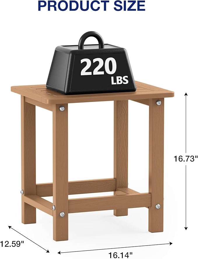 YEFU Outdoor Side Table for Patio: 16" HIPS Weather - Resistant Adirondack Tables Set of 2 - Small Square End Tables for Backyard Pool Porch Balcony - Indoor Outdoor Durable Table Teak