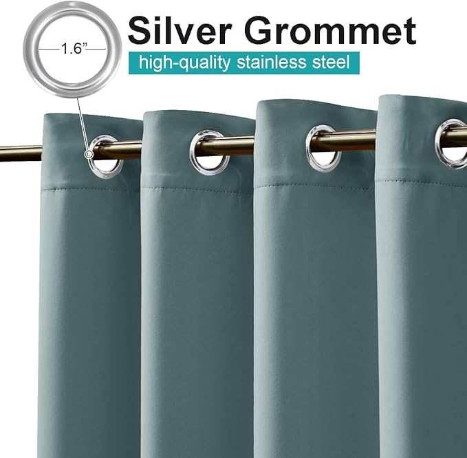 NICETOWN 2 Panels Greyish Blue Outdoor Curtains for Patio Waterproof, Thermal Insulated Rustproof Grommet Blackout Indoor Outdoor Gazebo Curtains Window Treatments for Porch, W52 x L72