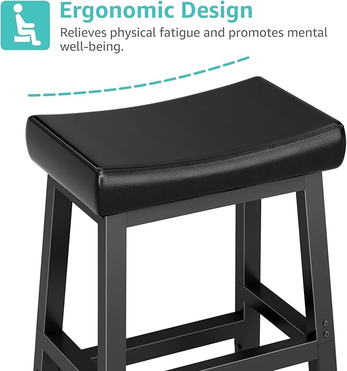 24 Inch Bar Stools for Kitchen Island, Kitchen Chairs Counter Height Stools with Footrest, Black Saddle Leather Barstools Heavy Duty for Dining Table Farmhouse Outdoor, 1 PC
