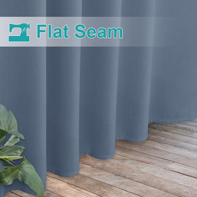 NICETOWN 2 Panels Self Stick Tab Top Outdoor Curtainss for Patio Waterproof, Indoor Outdoor Blinds Room Darkening Window Treatments Rain & Sun Blocking Drapes for Pool, W52 x L108, Stone Blue