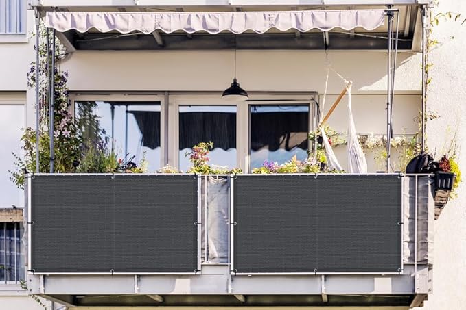 LOVE STORY Balcony Privacy Screen, 3'x11' Deck Shield Screen Fence Cover,UV Protection and Weather-Resistant,3 FT Height for Deck, Patio, Backyard, Outdoor Pool, Porch, Railing, Dark Grey