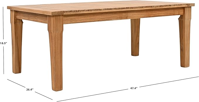SAFAVIEH Couture Outdoor Patio Furniture Collection - Martinique Rectangular Coffee Table, Natural Teak Solid Wood Slatted Top (CPT1014D)