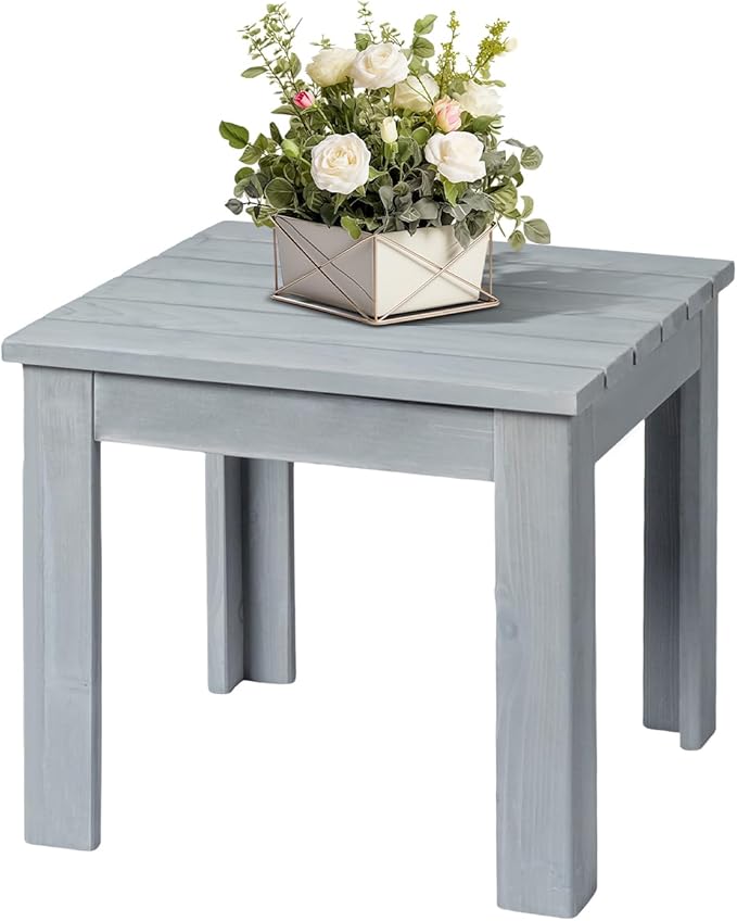 VINGLI Outdoor Wooden Side Table, Square Patio Side Table, Small Outdoor Table for Patio, Backyard, Garden, Poolside, Balcony, Adirondack Conversation End Table (Grey)