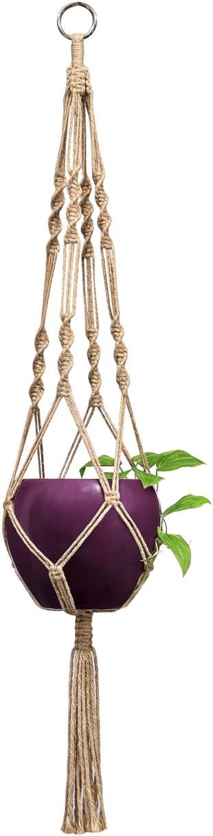 Mkono 4 Pack Macrame Plant Hangers Indoor Hanging Planter Basket Decorative Flower Pot Holder Jute Rope for Indoor Outdoor Home Decor 4 Legs 40 Inch, Brown