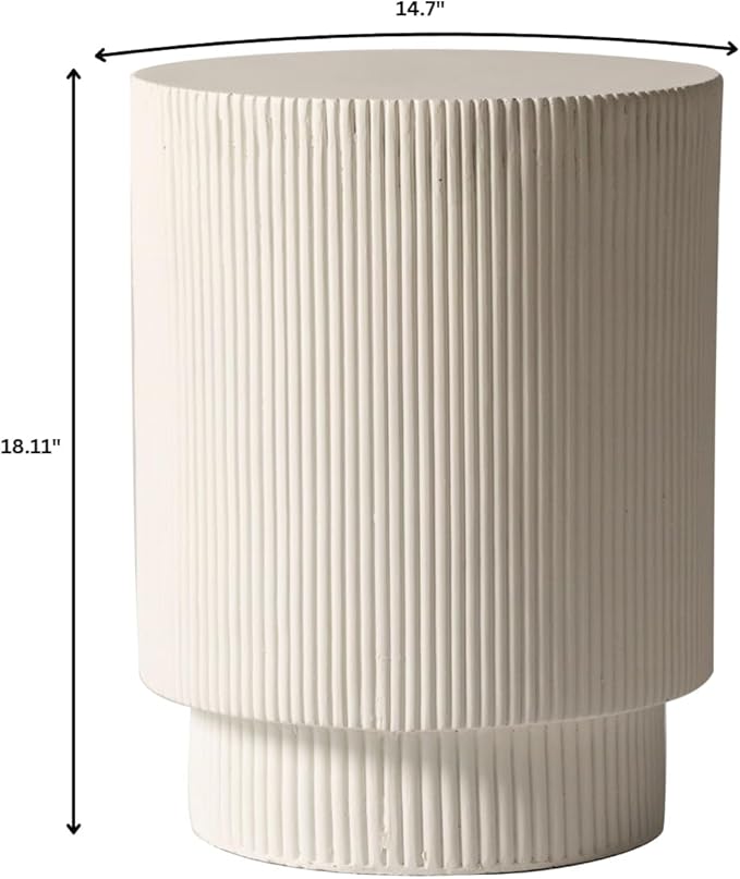 LeisureMod Modern Side Table Round Fiberstone Top Accent End Table for Home, Outdoor Patio, Living Room Sofa, Weather-Resistant, Eden Series in White