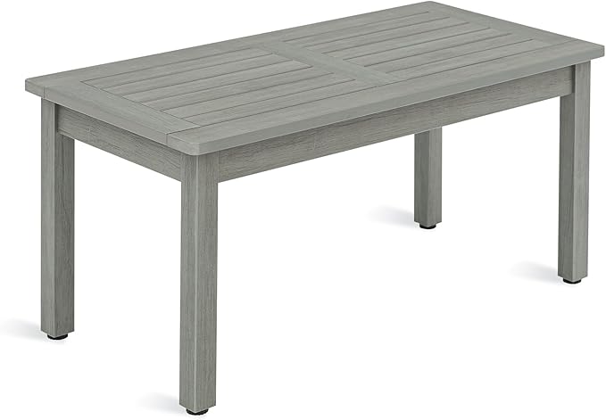 LUE BONA Outdoor Coffee Table Rectangle, HDPS Patio Coffee Tables for Outside, All Weather Patio Coffee Table with Slatted Tabletop for Deck, Garden, Balcony, Indoor or Outdoor Use, Light Gray