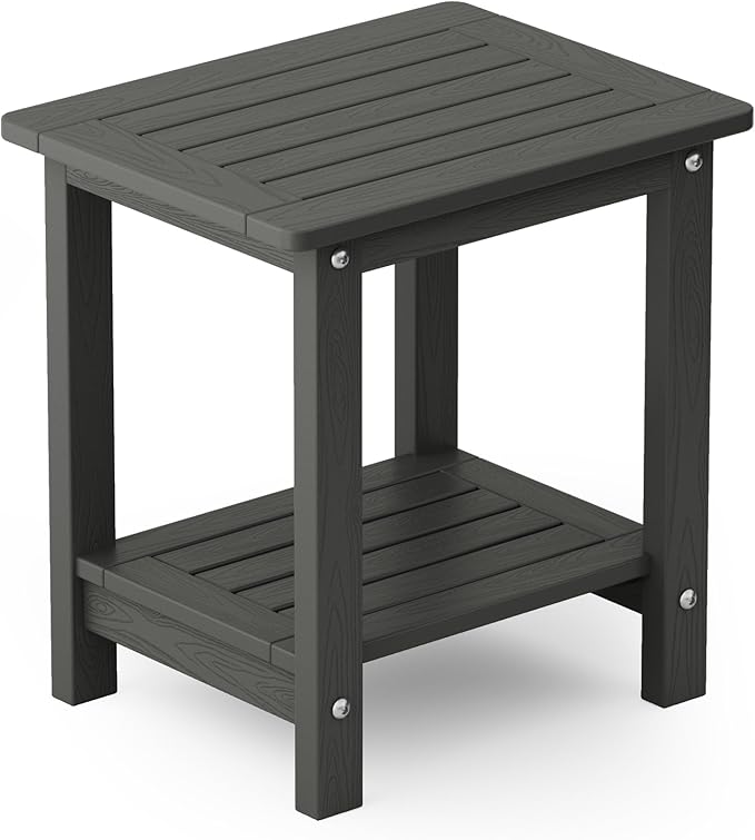 YEFU Outdoor Side Table for Patio: 16" HIPS Weather - Resistant Adirondack Tables - Waterproof Small Square End Tables for Backyard Living Room Bedroom - Indoor Outdoor Double Layer Table Dark Gray