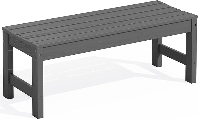 SERWALL 47 Inches Outdoor Bench, All Weather HDPE Backless Bench with Wood Grain Texture for Garden Porch and Park, Curved Bench Seat for Comfort, Grey