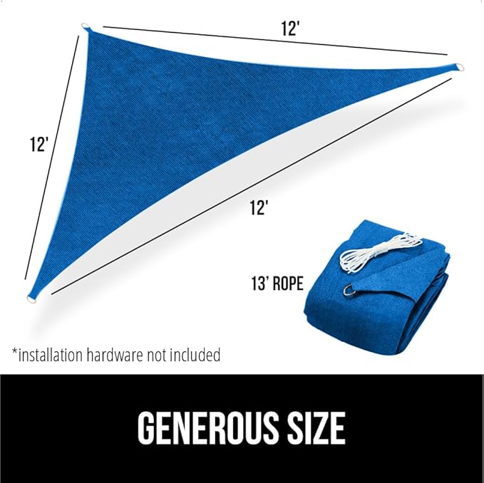 GORILLA GRIP Heavy Duty Sun Shade, UV Protection Fade Tear and Rust Resistant Rectangle Sunshade Canopy, Curved Edges Blocks Sunlight, Breathable Sail, Outdoor Patio, Lawn Garden, 12x12x12, Blue