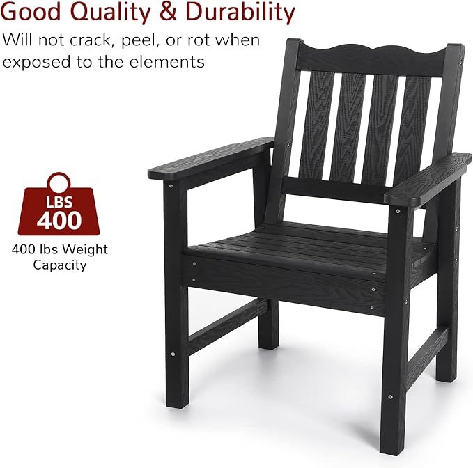 Stoog 4-Piece Patio Furniture Set, All-Weather Outdoor Dining Set, Include 1 Outdoor Bench, 2 Outdoor Chairs and 1 Coffee Table, Black
