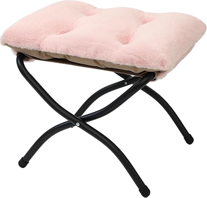 15"(H) Folding Ottoman, Foldable Footrest Stool, Portable Small Foot Stool for Couch, Collapsible Foot Rest Ottoman for Sofa, Accent Padded Ottomans for Living Room, Bedroom, Pink