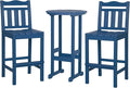 nalone Outdoor Bar Chairs and Table Set, HDPE Balcony Adirondack Chairs and Tables 3 Pieces Set, Outdoor Bar Stools for Garden, Yard, Backyard(Navy Blue, Bar Chairs with Table)