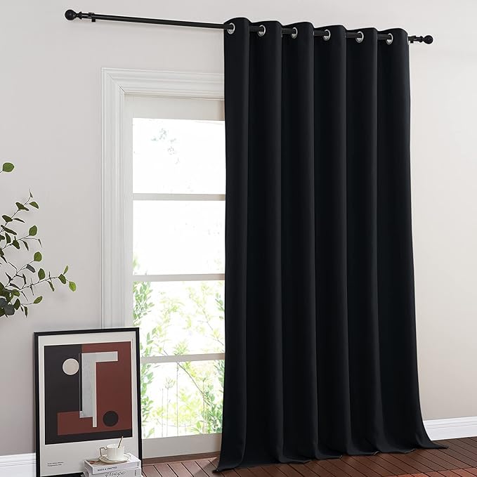 NICETOWN Black Out Living Room Curtain 118 inches Long, Grommet Thermal Insulated Room Darkening Window Treatment for Bedroom/French Door, Black, W80 x L118, 1 Panel