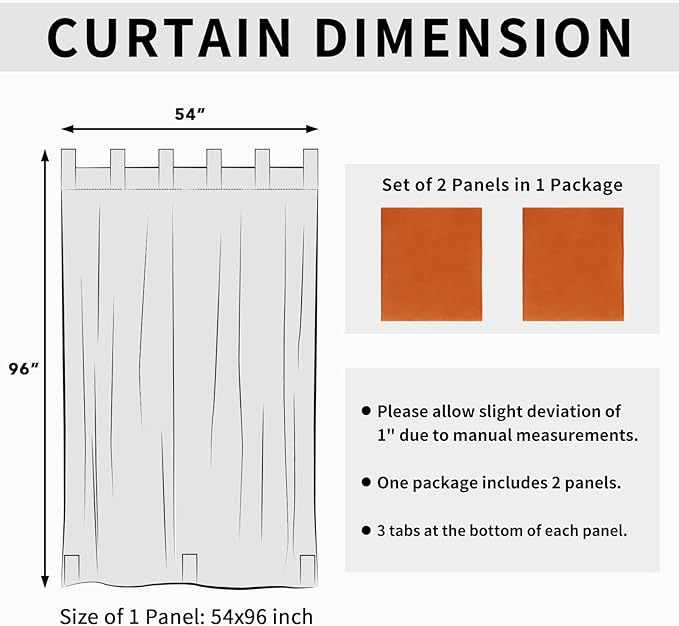 Easy-Going Outdoor Patio Curtains Detachable Tab Top Windproof Weatherproof Curtain for Cabana, Porch, Pergola and Gazebo, Tab Bottom Drape, 2 Panels, 54W x 96L inch, Orange