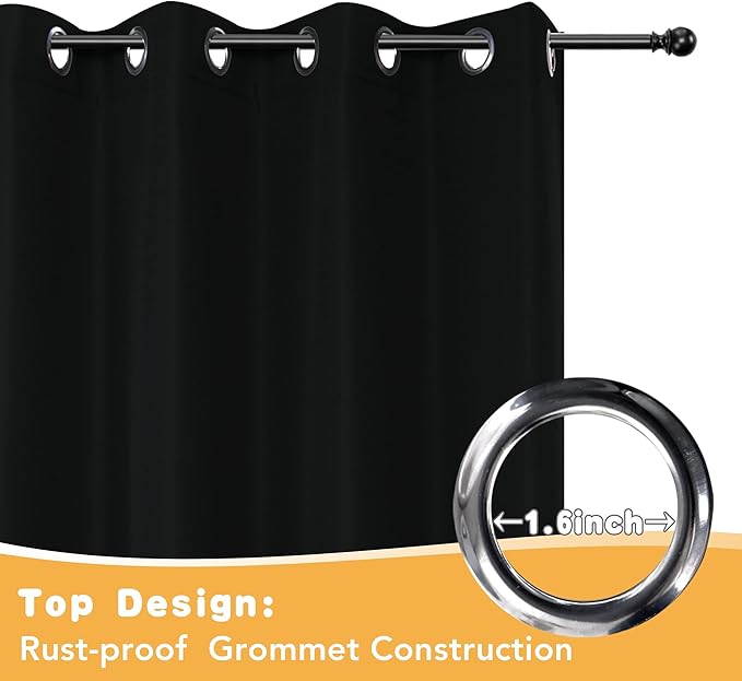 HolidayIdeas Extra Wide Outdoor Curtains for Patio Waterproof, 2 Panels - 110 x 84 Inch - Privacy & Light Filtering Curtains Grommet Outside Curtains for Porch, Gazebo, Pergola, Backyard (Black)