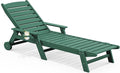 SERWALL Patio Chaise Lounge Chair, 78'' Long HDPE 5 Positions Adjustable Outdoor Lounger, Poly Lounge Chair with Rolling Wheels & Cup Holder for Pool, Dark Green