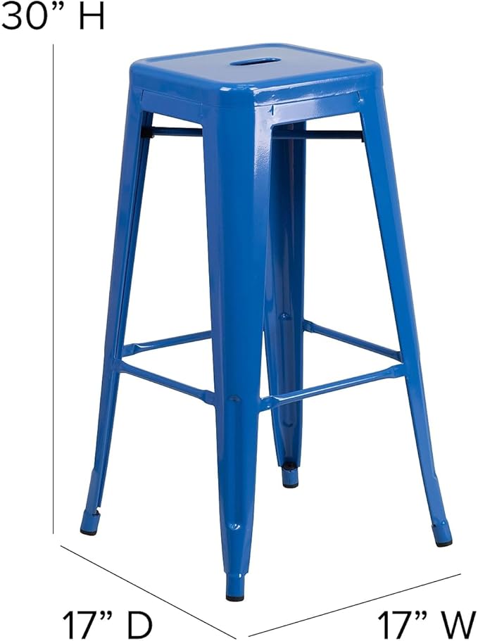 Flash Furniture Commercial Grade 30" High Backless Blue Metal Indoor-Outdoor Barstool with Square Seat