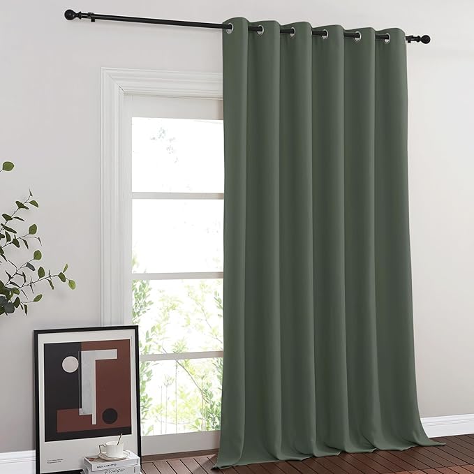 NICETOWN Blackout Sliding Glass Door Curtains, Room Darkening Thermal Insulated Curtains for Living Room Bedroom, Extra Wide Window Drapes, 1 Panel, W80 x L118, Dark Mallard