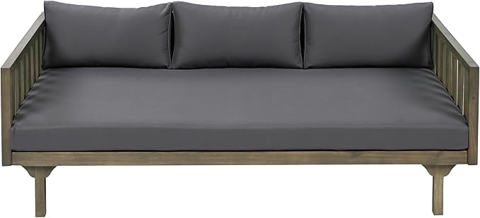 Christopher Knight Home Claremont Patio Sofa and Coffee Table Set, 2 Piece Outdoor Patio Furniture Set with Cushion, Acacia Wood 3 Seater Outdoor Sofa Daybed and Coffee Table Set, Dark Grey+Grey