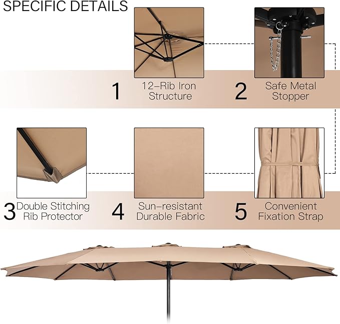 Tangkula 11 Piece Rattan Outdoor Dining Set with 15Ft Patio Umbrella for 8, Outdoor Wicker Table Set with 8 Cushioned Armchairs, Acacia Wood Top, Outdoor Umbrella with Base Included