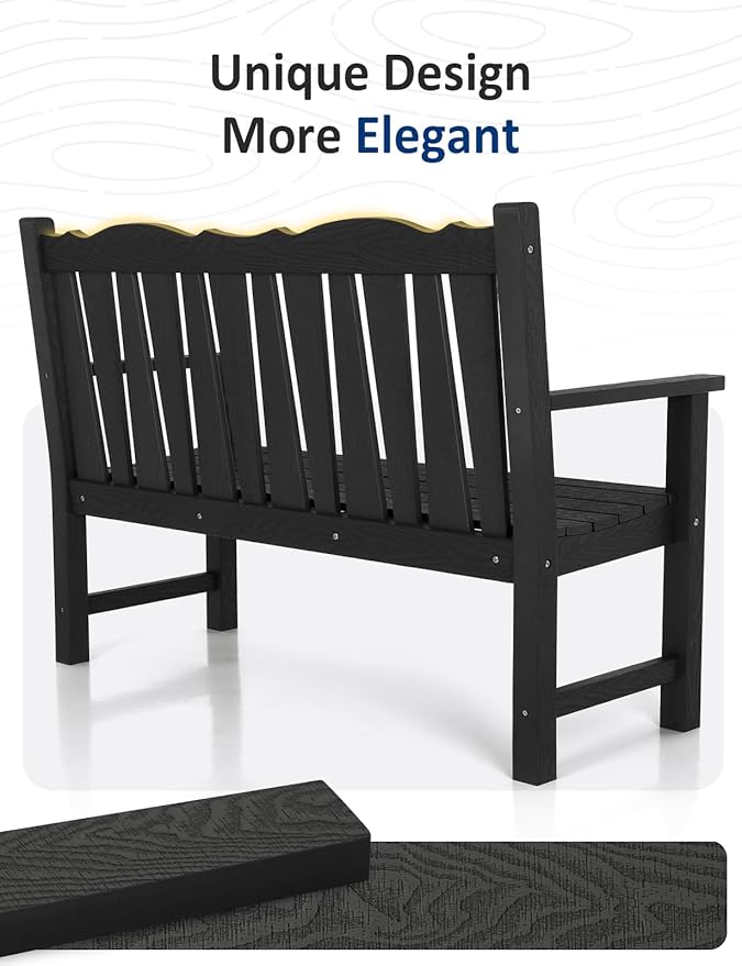 Outdoor Bench Set of 2, Weatherproof Garden Benches for Outdoors, All Weather HIPS Patio Bench Holds up to 800lbs, Never Rot or Fade, Comfort Bench for Porch Garden Patio Yard and Park(Black)