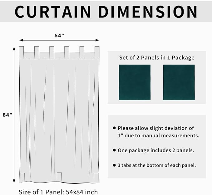 Easy-Going Outdoor Patio Curtains Detachable Tab Top Windproof Weatherproof Curtain for Cabana, Porch, Pergola and Gazebo, Tab Bottom Drape, 2 Panels, 54W x 84L inch, Teal