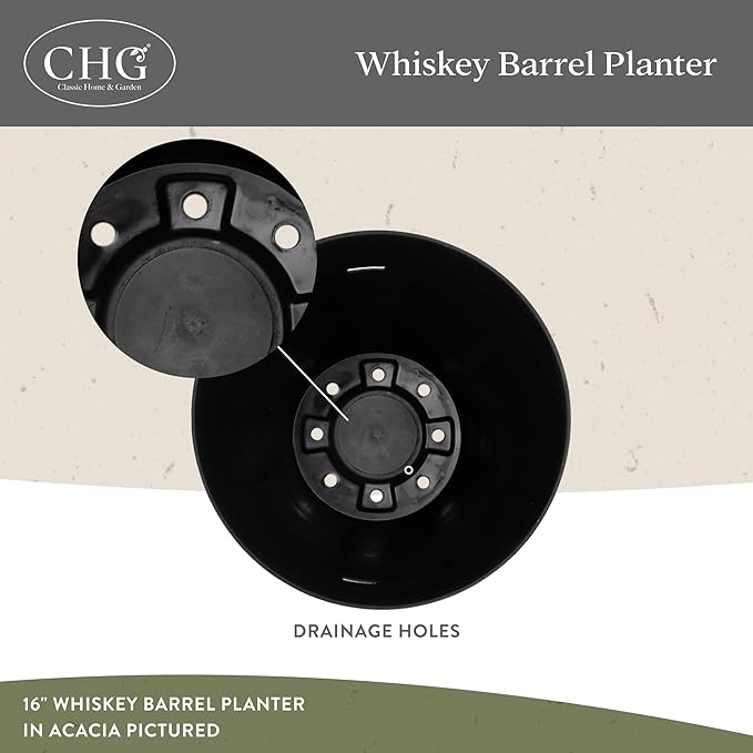 Classic Home and Garden Outdoor Whiskey Resin Flower Pot Barrel Planter, Oak Brown, 20.5" (Pack of 2)