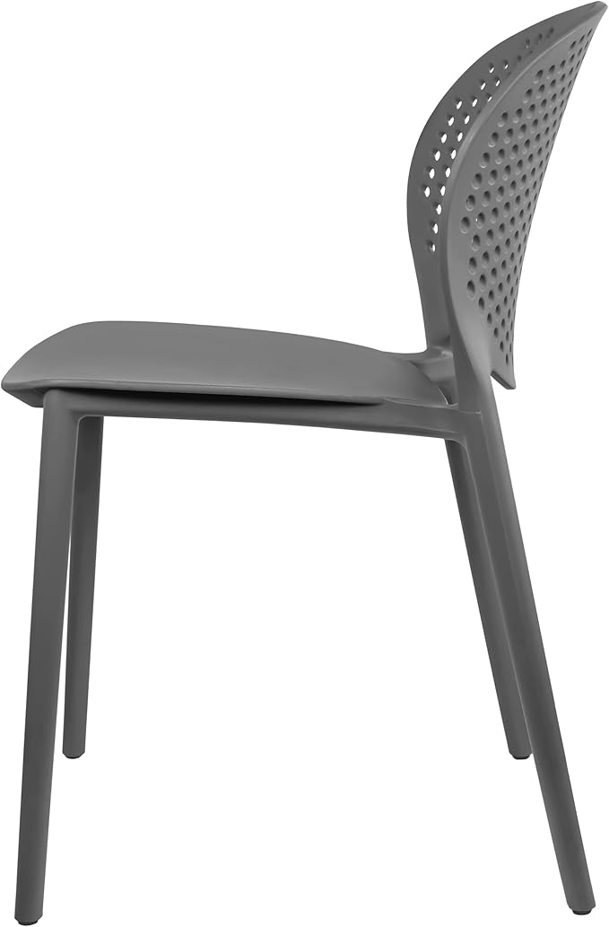 2xhome Set of 4 Patio Dining Chairs | Modern Stackable Outdoor Pool Side Chair | Weather Resistant Plastic for Yard, Porch, Balcony, Kitchen, Gray
