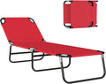 Outsunny Folding Chaise Lounge Pool Chairs, Outdoor Sun Tanning Chairs with 5-Level Reclining Back, Steel Frame for Beach, Yard, Patio, Red