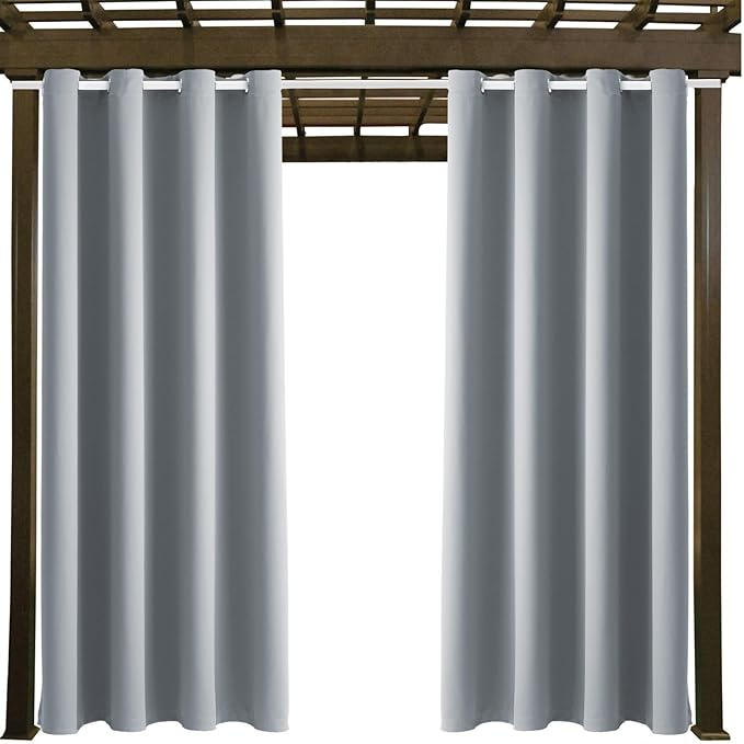 DIVA EN CAMINO DEC Outdoor Patio Curtain Waterproof Darkening Thermal Insulated Indoor Curtains for Bedroom, Porch, Living Room, Pergola, Cabana, W52 x L132, Light Gray, Set of 2 Panels