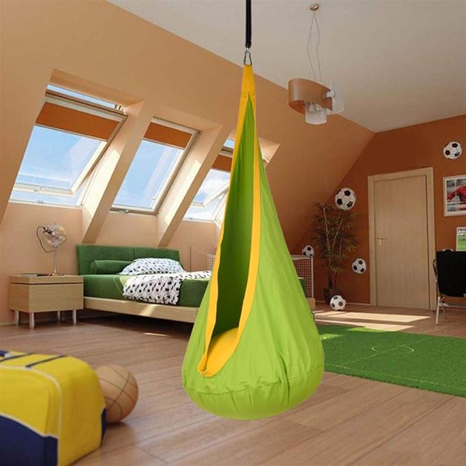 Kids Pod Swing Hanging Seat Child Hammock Chair Indoor and Outdoor Sensory Swing 100% Cotton Loading Capacity 170 lbs (Green)