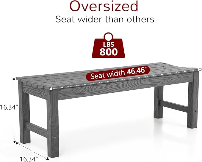 Stoog 6 Pieces Outdoor Patio Dining Set, All-Weather Dining Table and Chairs Set with Bench for 6 People, Outdoor Furniture Set with 2" Umbrella Hole for Garden, Backyard and Lawn, Grey