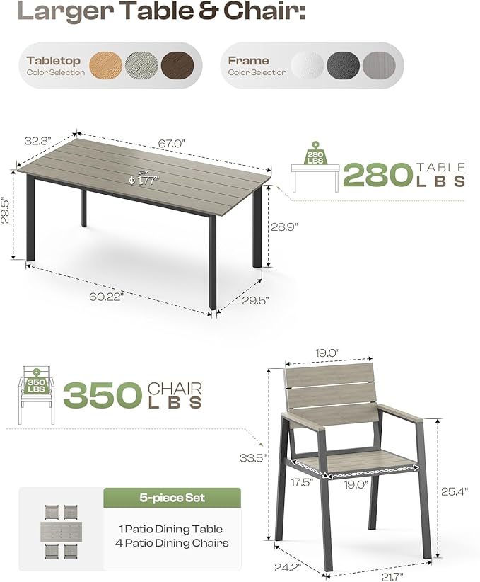 Outdoor Patio Dining Chairs Set of 2, 350LBS Capacity Aluminum Patio Dining Chairs with Armrests, Weather-Resistant for Lawn, Garden, Yard, Poolside and Indoor Use (Gray)