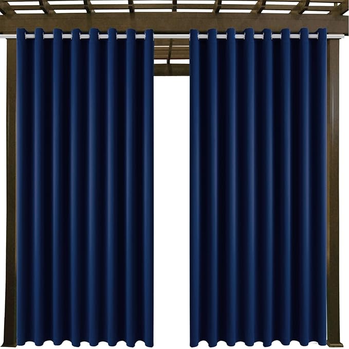 Outdoor Patio Curtain Waterproof Darkening Thermal Insulated Indoor Curtains for Bedroom, Porch, Living Room, Pergola, Cabana, W105 x L120 Extra Wide Room Divider, Navy, Set of 2 Panels