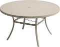 VICLLAX 63" Outdoor Round Patio Table with Umbrella Hole, All Weather Metal Round Outdoor Dining Table for Lawn Garden, 8-10 Person Table, Sandshell