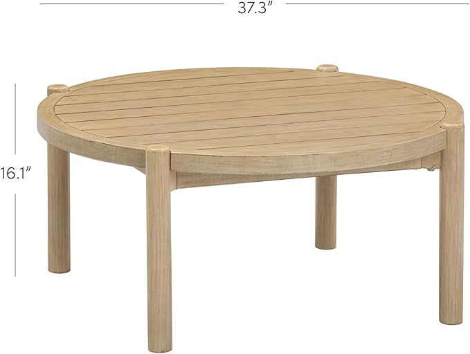 Nathan James Bora Round Outdoor Coffee Table, Farmhouse Wood Coffee Table for Patio or Porch, Solid Acacia Wood