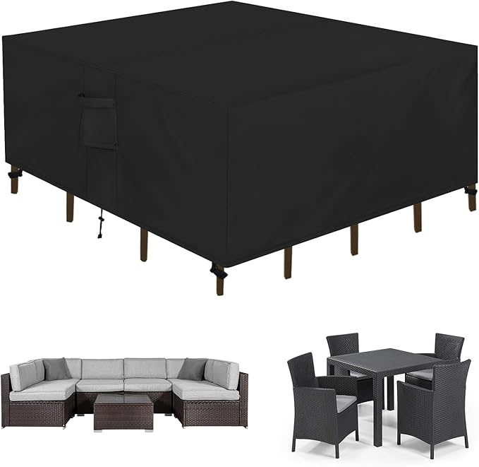 Easy-Going Square Patio Furniture Cover Waterproof Outdoor Dining Table and Chair Cover Anti-UV Outside Sectional Sofa Set Covers (64"L x 64"W x 28"H, Black)