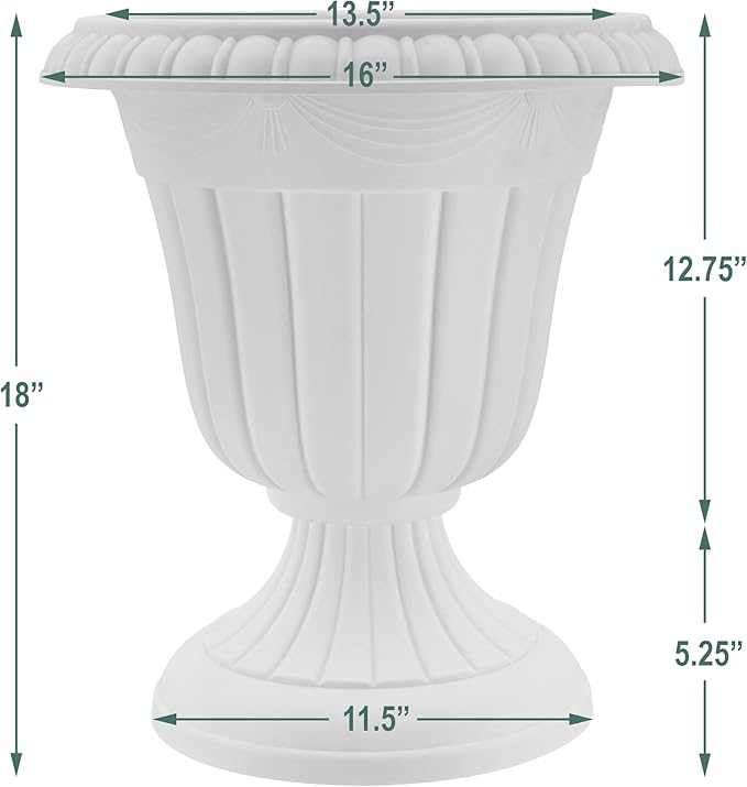 Arcadia Garden Products PL00BG Classic Traditional Plastic Urn Planter, 16” x 18”, Beige