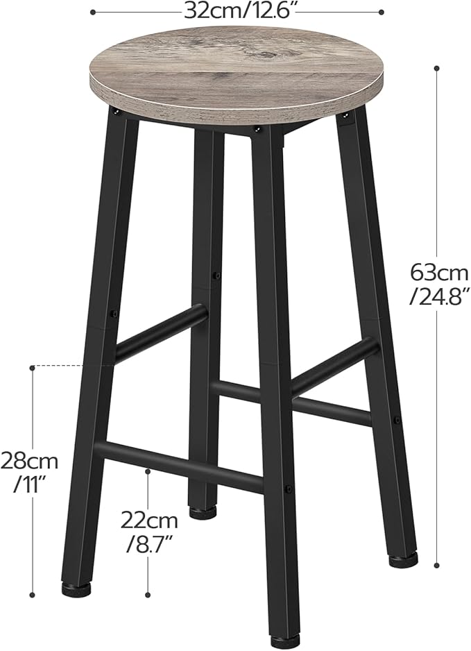 HOOBRO Bar Stools Set of 2, Counter Height Bar Stools, 25.8" Bar Stools for Kitchen Island, Industrial Kitchen Bar Chairs, for Dining Room, Kitchen, Bar, Greige and Black BG07BY01G1N2