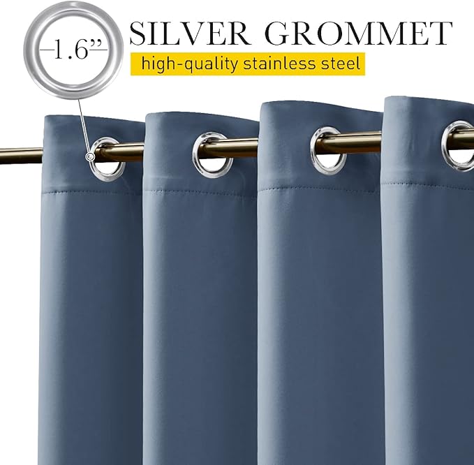 NICETOWN 2 Panels Outdoor Curtains for Patio Waterproof & Windproof, Extra Wide Grommet & Back Tab on Top & Bottom Thermal Insulated Sun Blocking Drapes with Rope for Deck, Stone Blue, W100 x L84