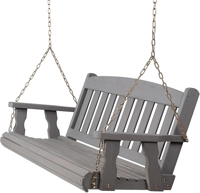 Amish Heavy Duty 800 Lb Mission Treated Porch Swing with Hanging Chains (5 Foot, Semi-Solid Grey Stain)