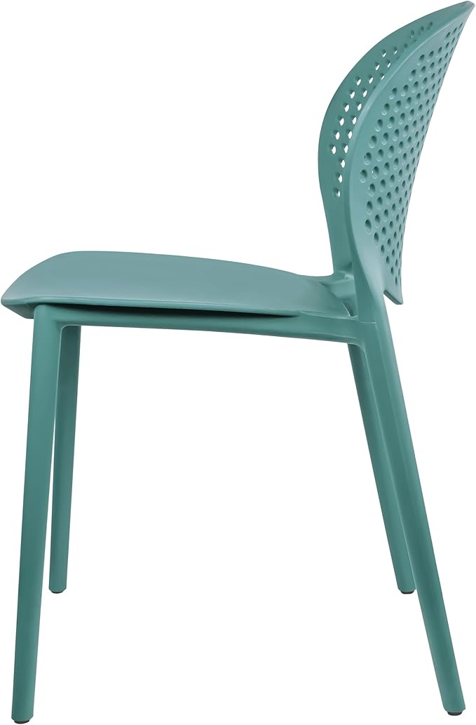 2xhome Set of 4 Patio Dining Chairs | Modern Stackable Outdoor Pool Side Chair | Weather Resistant Plastic for Yard, Porch, Balcony, Kitchen, Teal