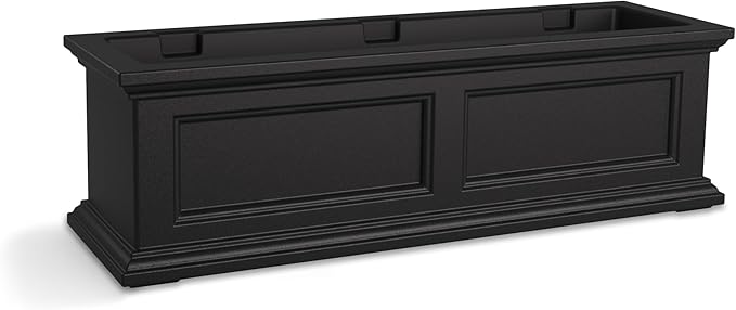 Mayne Fairview 3ft Durable Self Watering Window Box Planter with Wall Mount Brackets, UV & Weather Resistant, Double Wall Design, New England Architecture for Outdoor Décor, Black