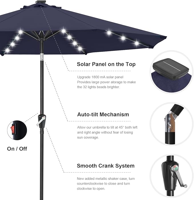 ABCCANOPY Durable Solar Led Patio Umbrellas with 32LED Lights 11FT (Deep Blue)