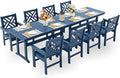 HDPE Dining Table Set for 8,10-Piece Outdoor Table and Chairs Include 8 Dining Chairs and 2 Pcs 62.5" Patio Dining Table with Umbrella Hole (Blue)