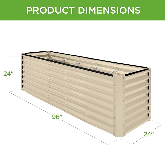Best Choice Products 8x2x2ft Raised Outdoor Metal Garden Bed, Deep Root Box Planter for Vegetables, Flowers, Herbs, 240 Gallon Capacity, 100% Non Toxic Materials- Beige