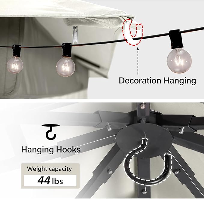LAUSAINT HOME Semi-Permanent Outdoor Patio Gazebo 12'x12', Heavy Duty Party Tent Shelter with Double Roofs, Mosquito Nettings and Privacy Screens for Backyard, Garden, Lawn, Cream White