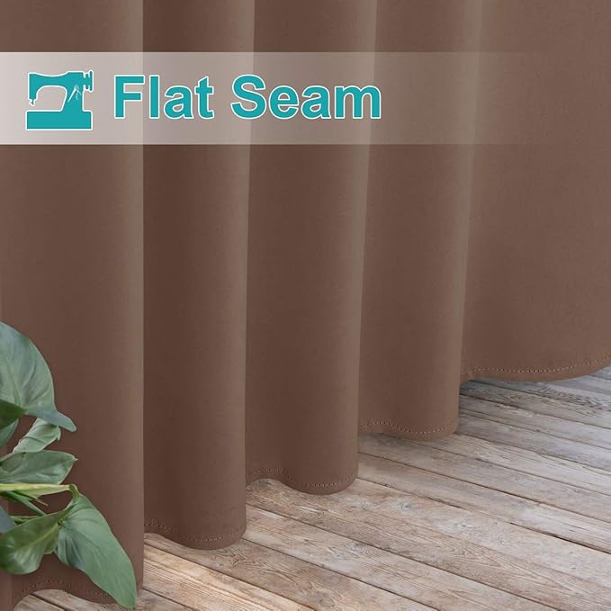 NICETOWN 2 Panels Outdoor Curtainss for Patio Waterproof Extra Wide 84" W x 84" L, Sticky Tab Top Vertical Blinds Thermal Insulated Sunlight Block Blackout Slider Drapes for Lounge/Balcony, Tan