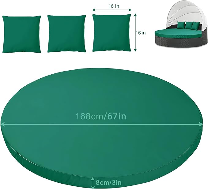 MICTONY Outdoor Daybed Cushion Cover, 66" Replacement Daybed with Elastic Band, Sun Bed Round Cushion ONLY (Daybed NOT Included), Ink Green