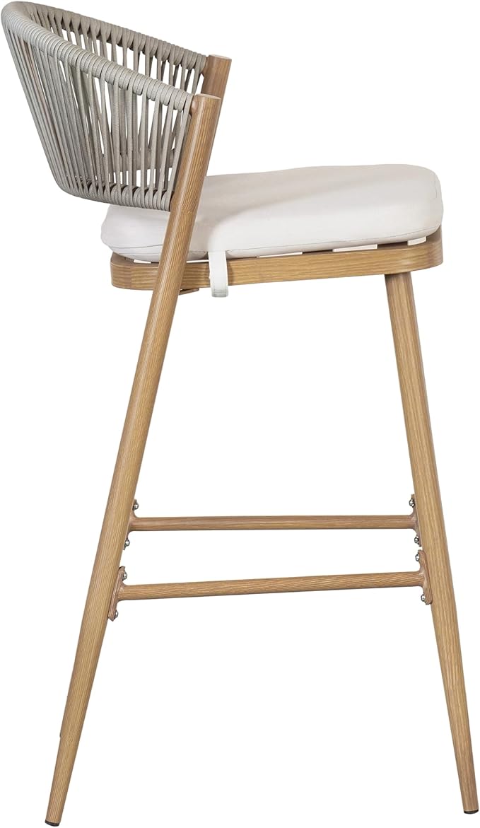 Christopher Knight Home Hearth 30.25" Patio Barstools Set of 2, Woven Wicker Counter Stool, Aluminum Frame Barstool, PE Rattan Scallop-Shape Backrest Woodlike Stool for Backyard Balcony, Maple